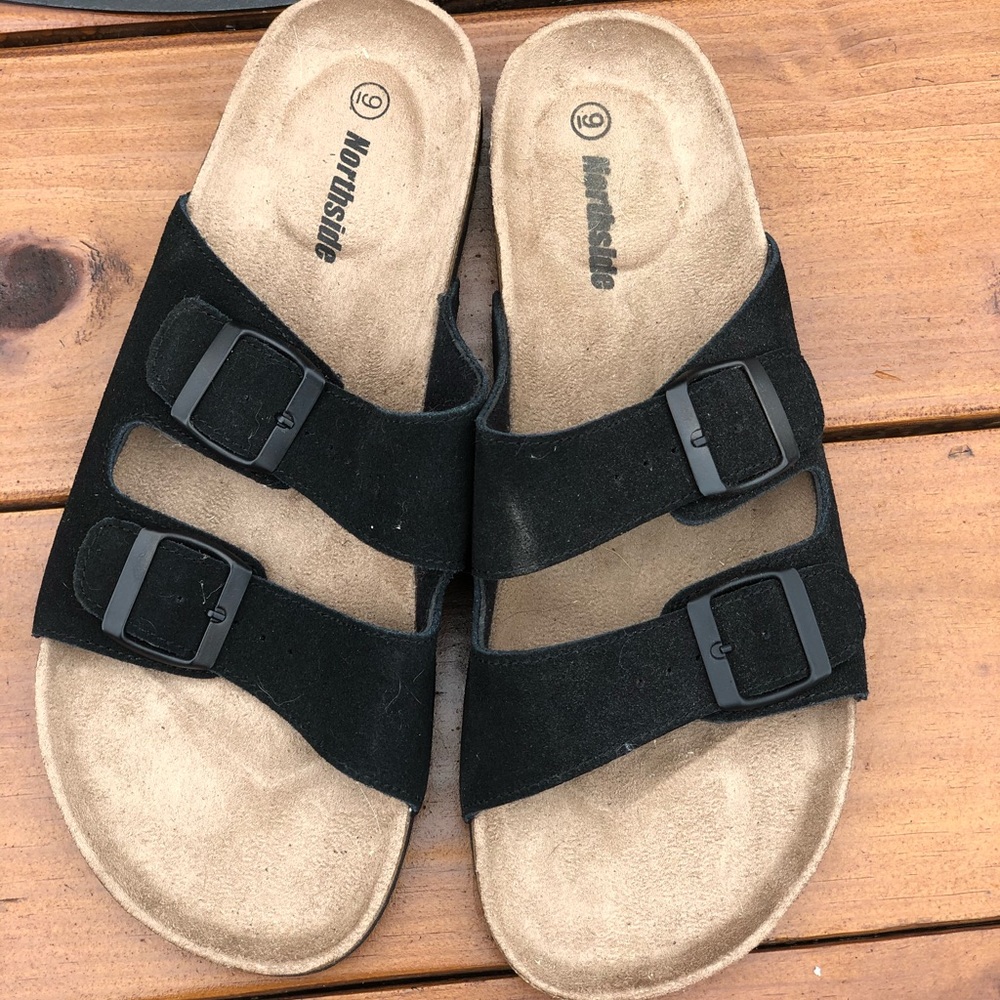 Black slip on sandals
